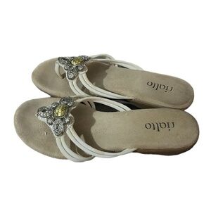 Rialto Womens Strappy Wedge Sandals Gem Metal Details Size 6.5 White
